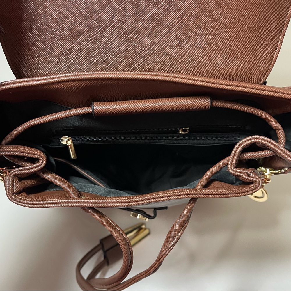 Elegant Brown Faux Leather Backpack - Picture 8 of 14